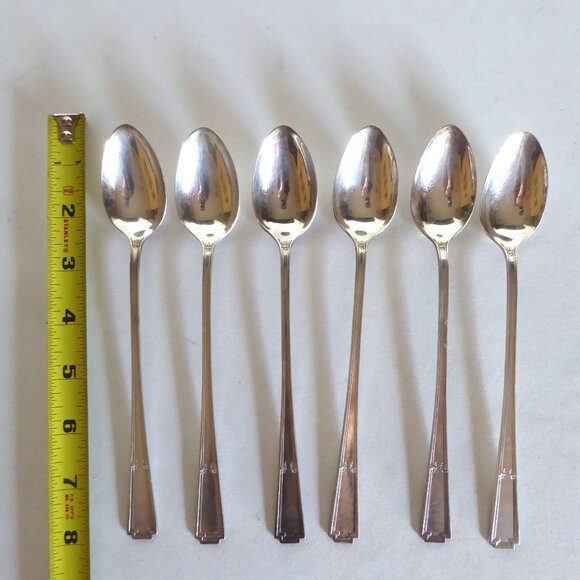 VINTAGE 1925 ART DECO YOUREX LADY FRANCES SILVER ICED TEA PARFAIT SPOON SET OF 6 - Picture 2 of 10